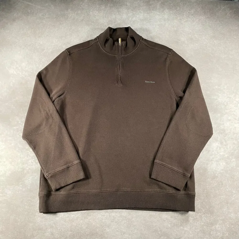 Vintage Perry Ellis Brown Faded Soft Quarter Zip Sweater XL